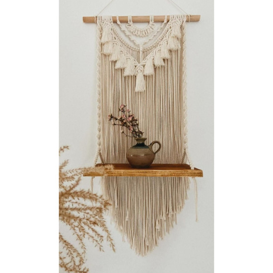 آویز مکرومه شلف چوبی دکوری طرح نارنج