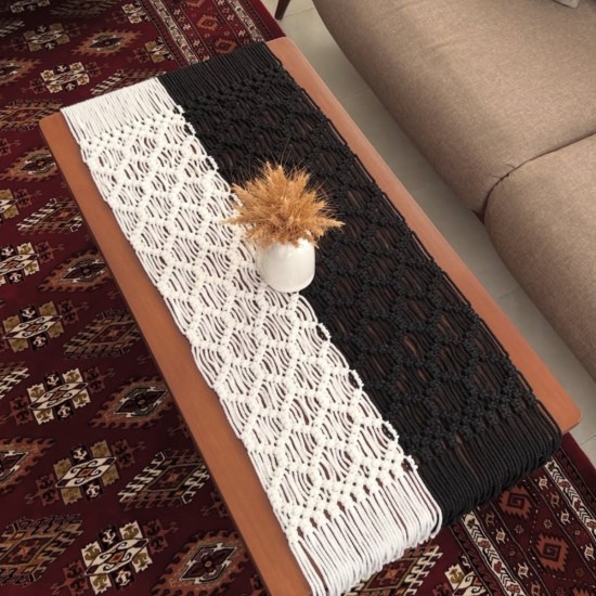 رانر دو‌رنگ مکرومه بافی مدل الما