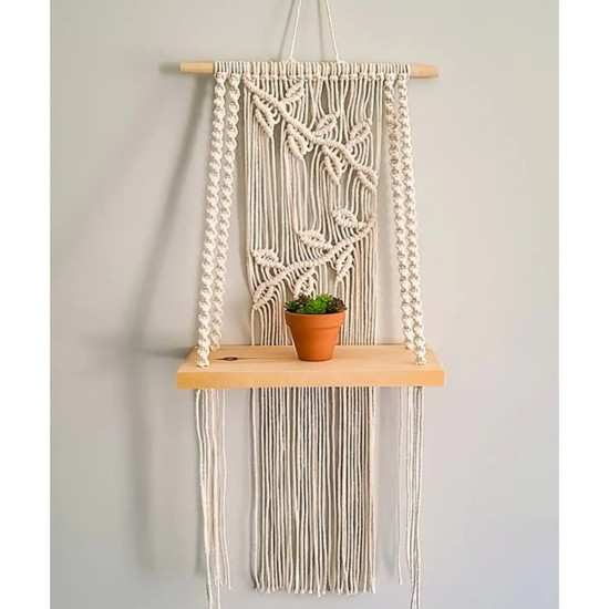 دیوارکوب شلف چوبی مکرومه طرح الاله