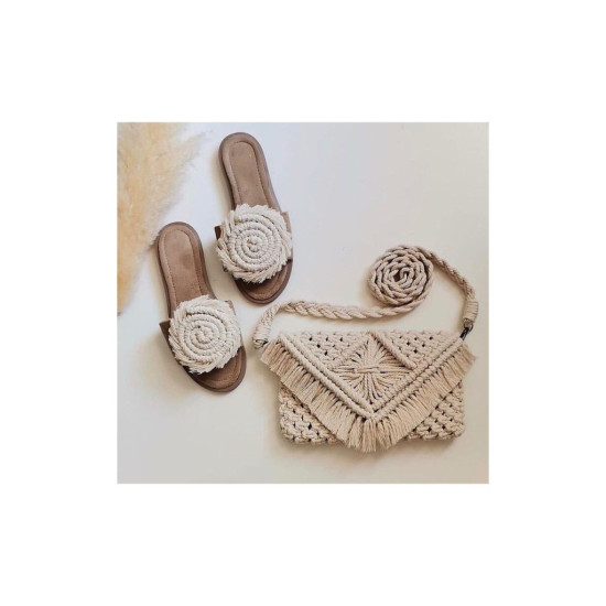 ست صندل و کیف مکرومه مدل فانتزی رنگ دلخواه8