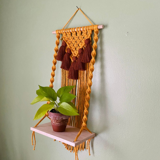 آویز مکرومه بافی شلف چوبی آرت بیوتی