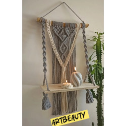 اویز شلف چوبی مکرومه بافی مدل گیس باف اویز شلف چوبی مکرومه بافی مدل گیس باف