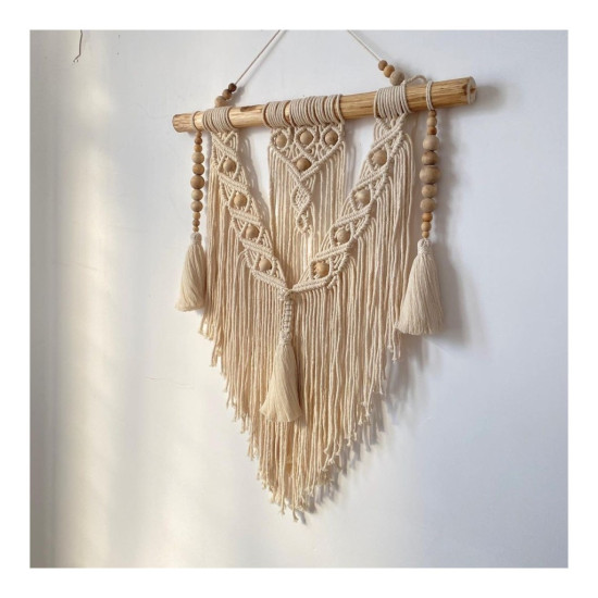 دیوارکوب آویز مکرومه دکوراتیو با مهره چوبی فانتزی