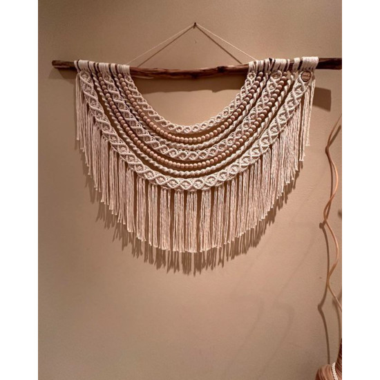 دیوارکوب آویز مکرومه با مهره چوبی مدل ققنوس