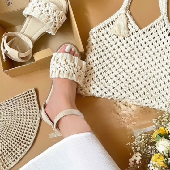 ست کیف و صندل مکر‌ومه بافی