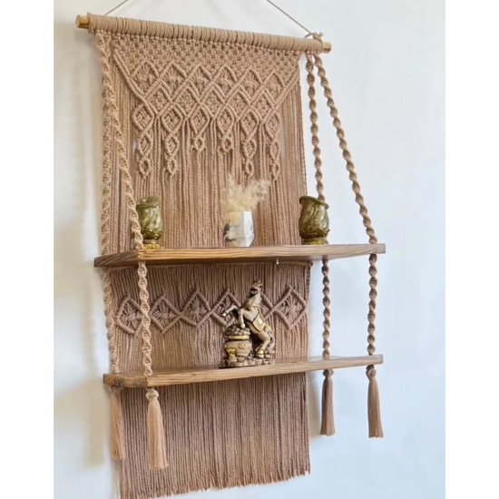 دیوارکوب شلف چوبی مکرومه بافی طرح دایان