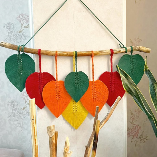 دبوارکوب اویز مکرومه بافی برگ مدل زرنگار