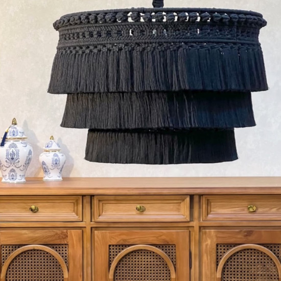 لوستر مکرومه بافی سه طبقه رنگ مشکی