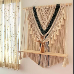 دیوارکوب شلف چوبی مکرومه بافی طرح تمشک دیوارکوب شلف چوبی مکرومه بافی طرح تمشک