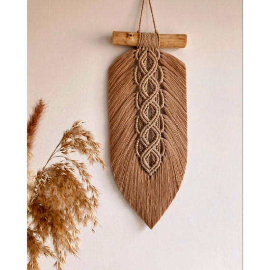 دکوری برگ مکرومه طرح لوزی با چوب طبیعی مدل دنیز